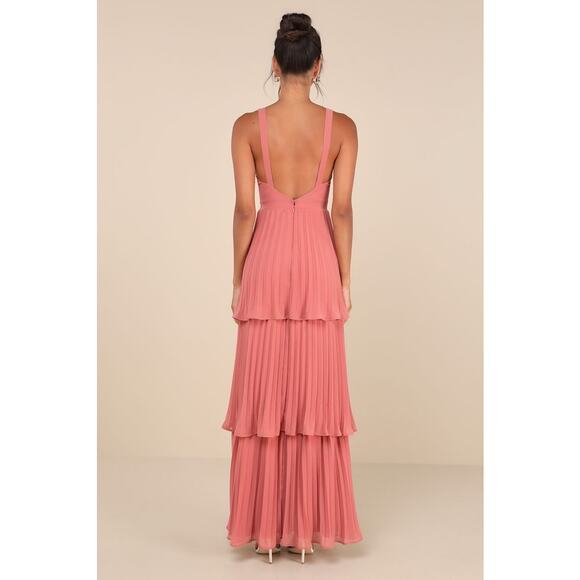 NWT Lulus Luxe Perfection Rusty Rose Pleated Tiered Backless Maxi Dress Sz XXL - Picture 3 of 9